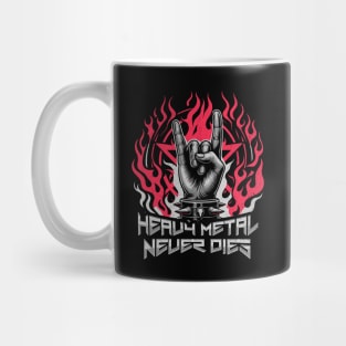 Heavy Metal Never Dies - Flaming Horns Hand Pentagram Rock N' Roll Mug